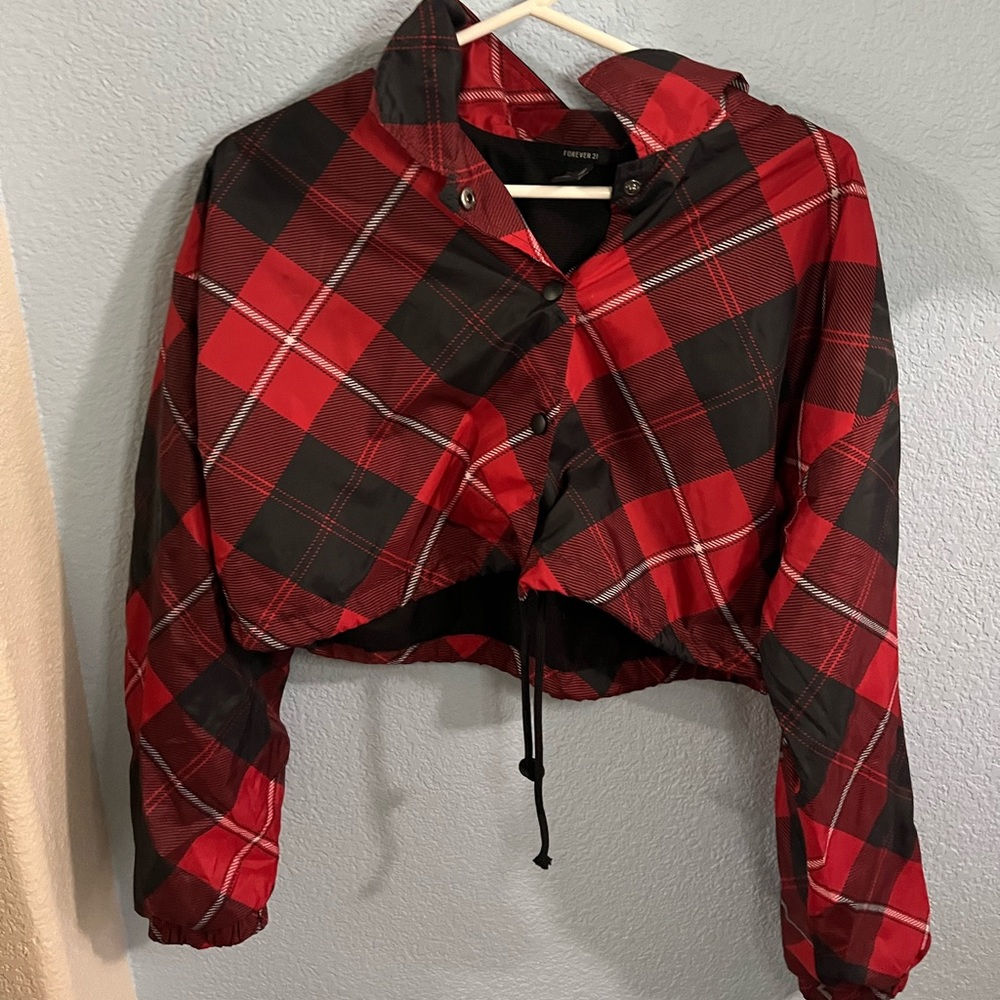 Red plaid Half button up jacket